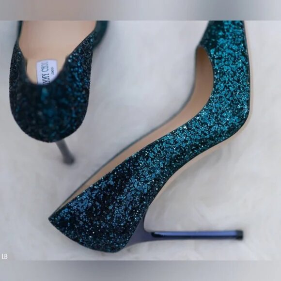 Jimmy Choo Peacock/Navy Romy 100 Glitter Ombré Heels - Picture 3 of 11